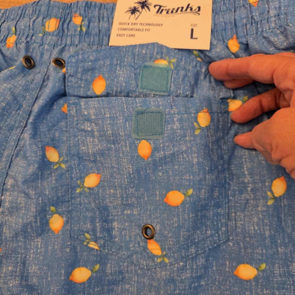 🔴 Trunks Sano Swim Shorts Mens Large Blue Chambray Lemons Quick - Picture 5 of 14